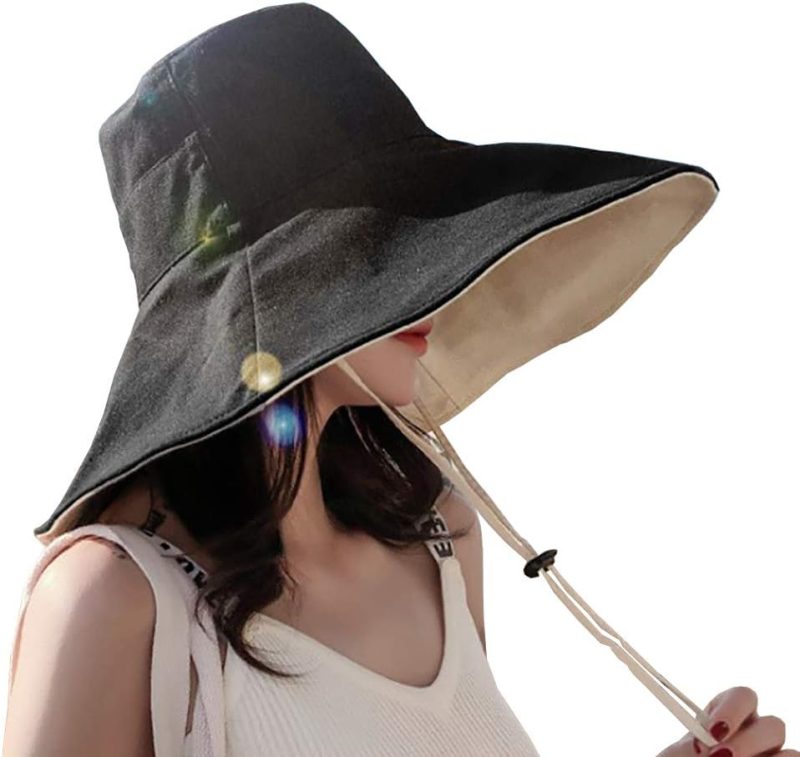 Women Reversible Bucket Hat UV Protection Packable Travel Cap Wide Brim Sun Hats