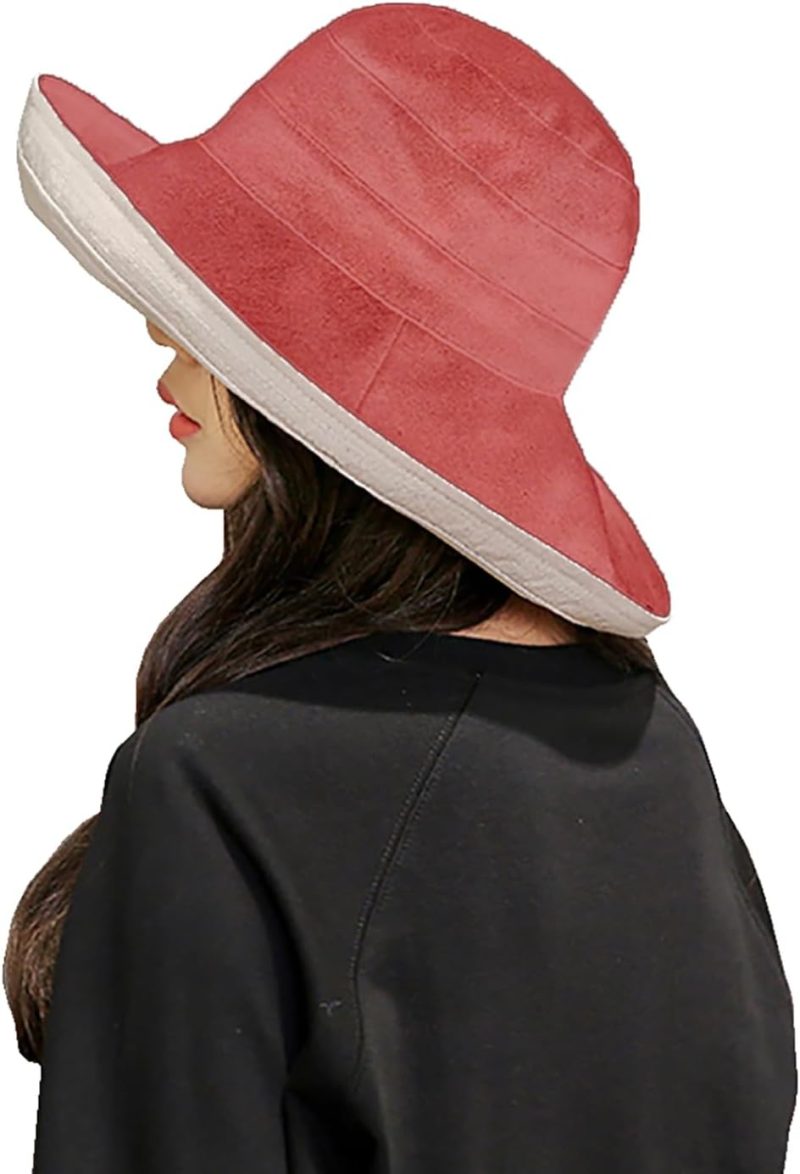 Women Reversible Bucket Hat UV Protection Packable Travel Cap Wide Brim Sun Hats