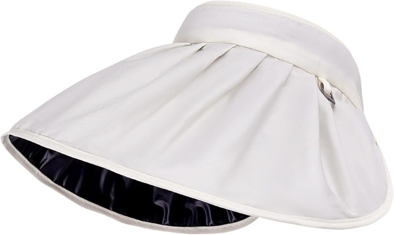 Women Sun Visor Wide Brim Bucket Hat Foldable Headwear for Summer Beach Outdoor Travel Beige