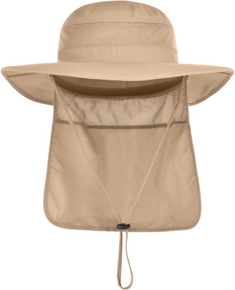 2 Pack Mens Sun Hat UV Protection Wide Brim Bucket Safari Foldable Hats with Neck Flap for Fishing Gardening - Image 2
