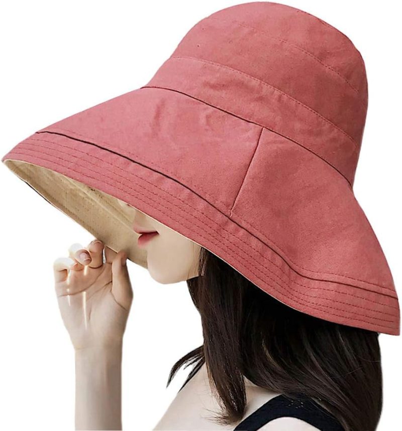 Women Reversible Bucket Hat UV Protection Packable Travel Cap Wide Brim Sun Hats