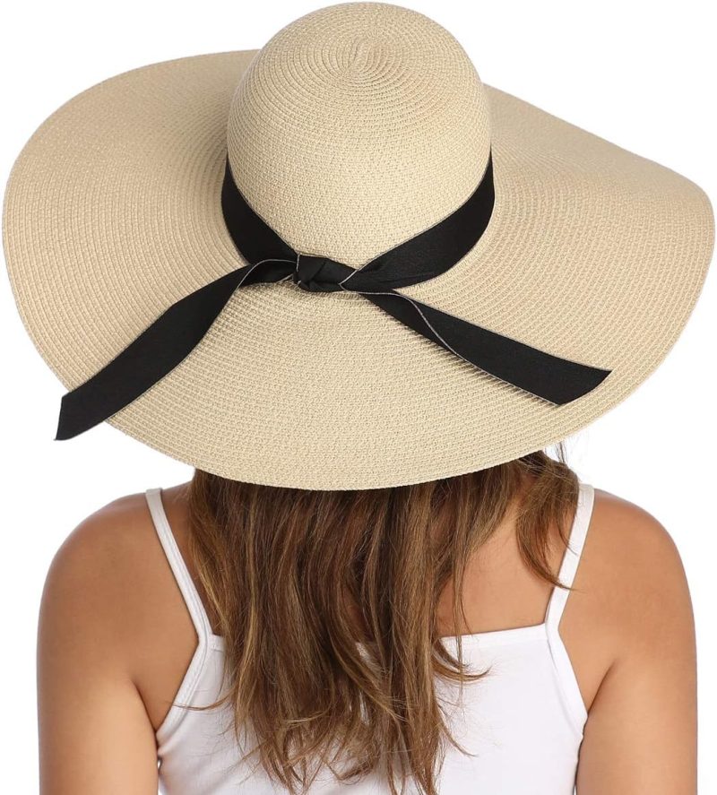 Women Wide Brim Straw Hat Big Floppy Foldable Roll up Cap Beach Sun Hat