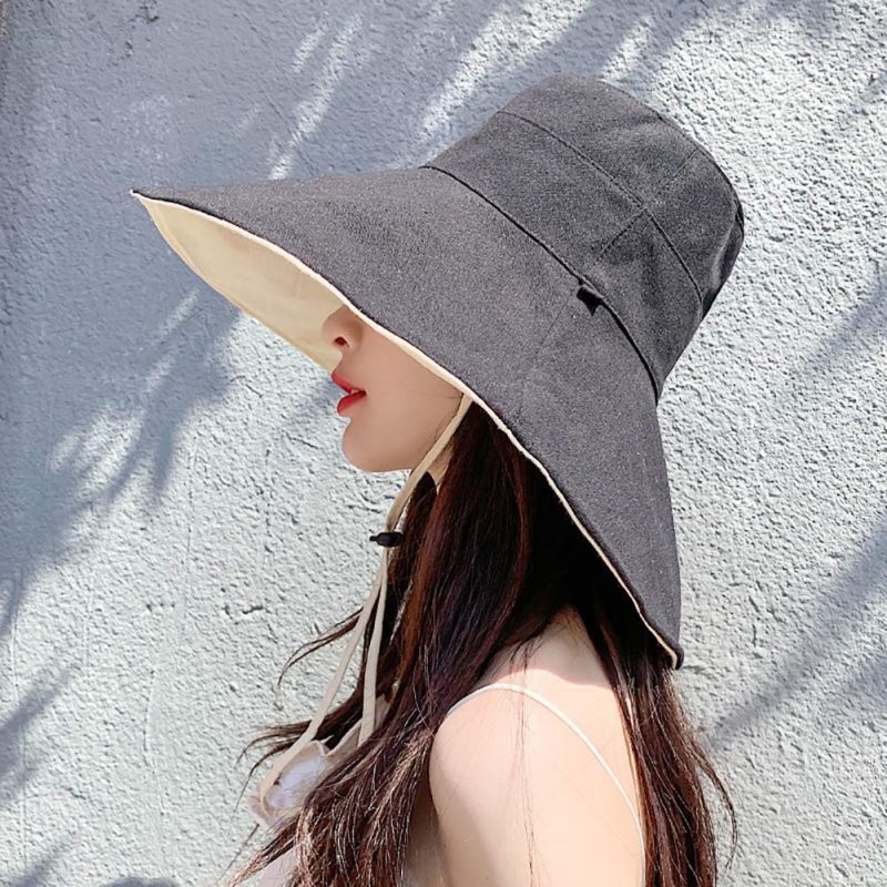 Women Reversible Bucket Hat UV Protection Packable Travel Cap Wide Brim Sun Hats - Image 2