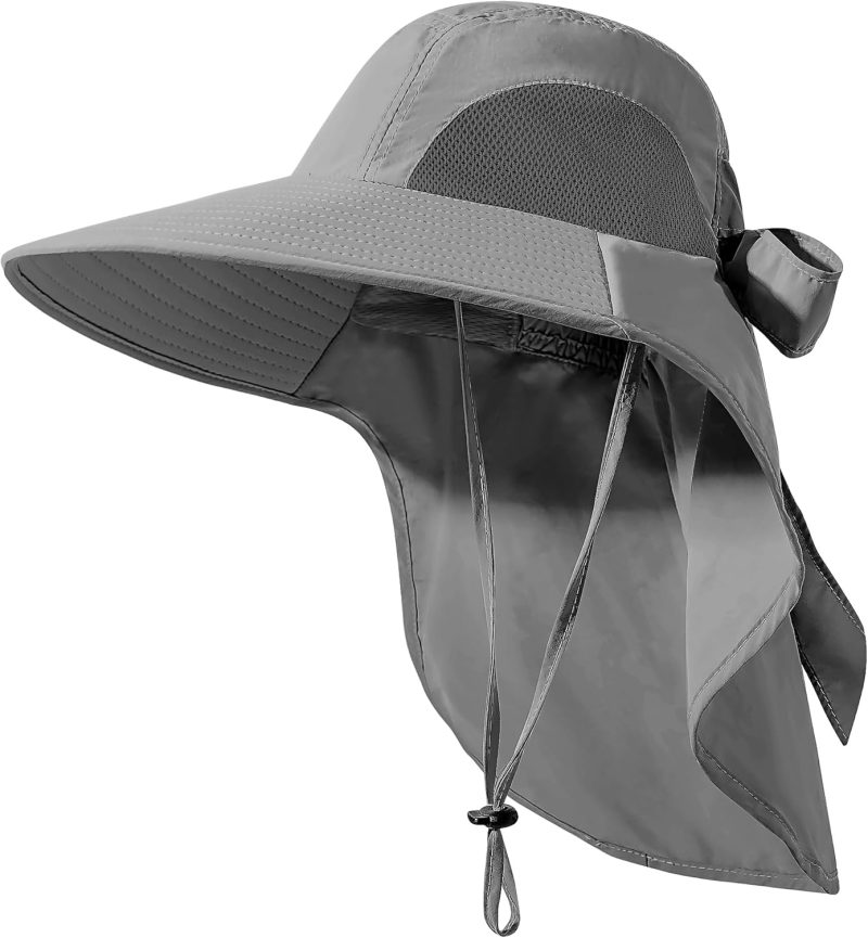 Women Sun Hat UV Protection, Foldable Waterproof Wide Brim Bucket Hats with Neck Flap for Summer Beach Fishing Hiking