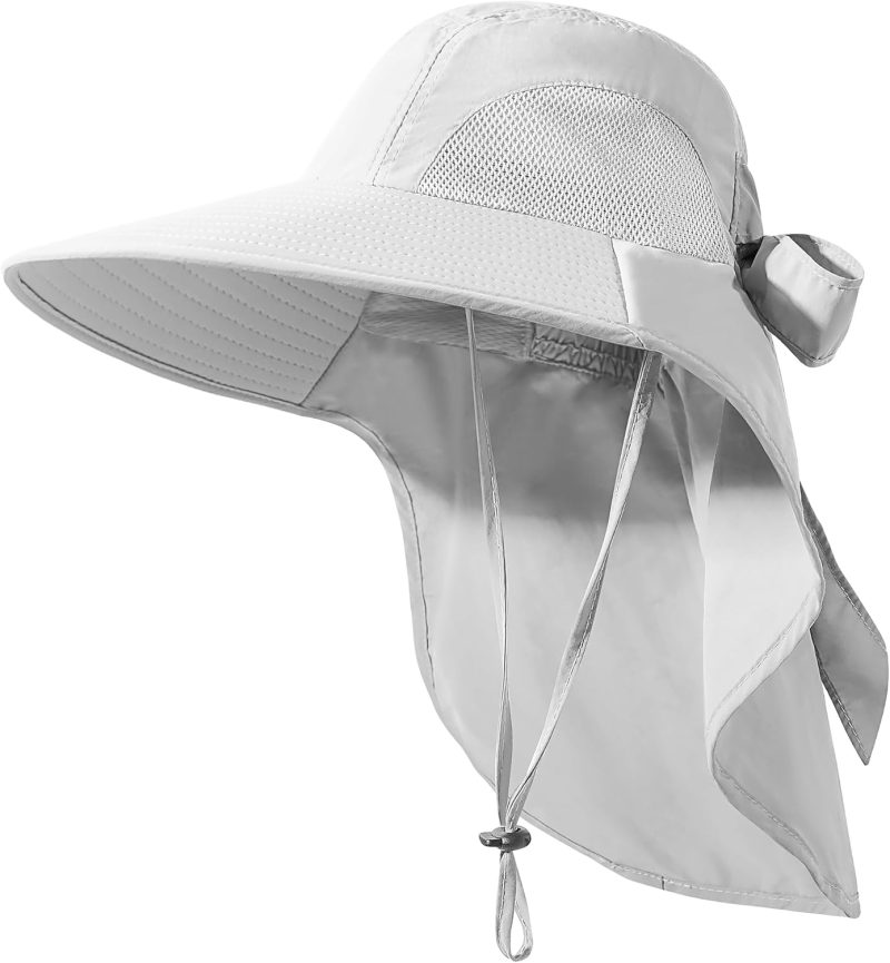 Women Sun Hat UV Protection, Foldable Waterproof Wide Brim Bucket Hats with Neck Flap for Summer Beach Fishing Hiking