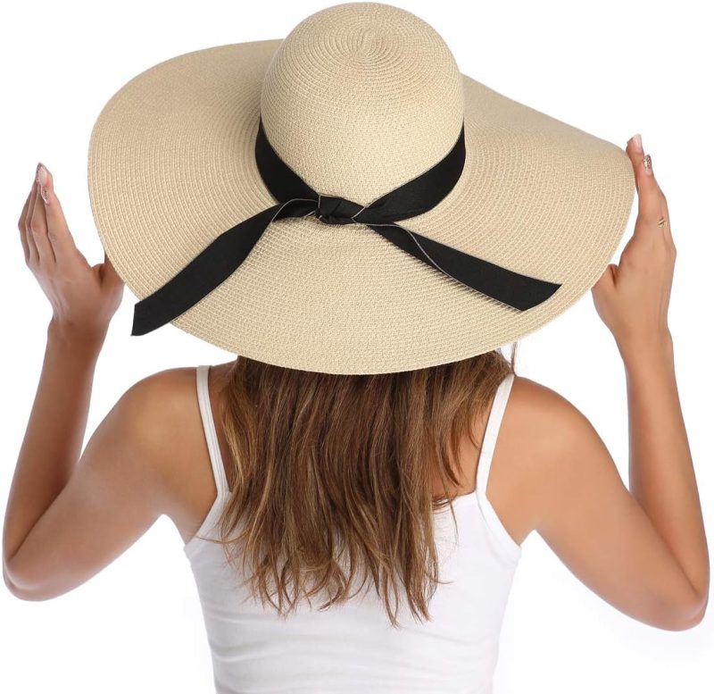 Women Wide Brim Straw Hat Big Floppy Foldable Roll up Cap Beach Sun Hat - Image 2