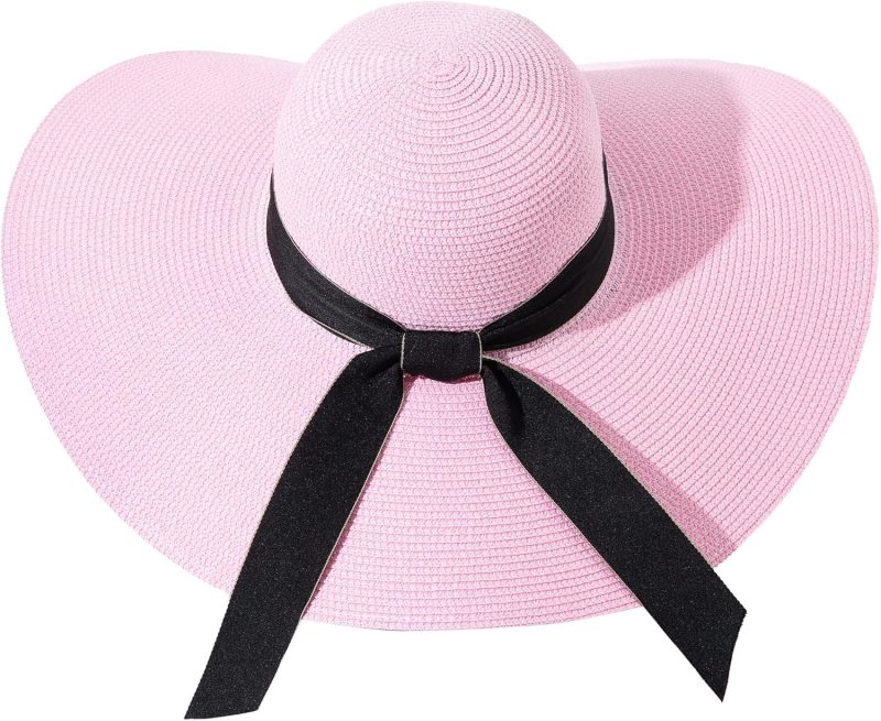Women Wide Brim Straw Hat Big Floppy Foldable Roll up Cap Beach Sun Hat - Image 2