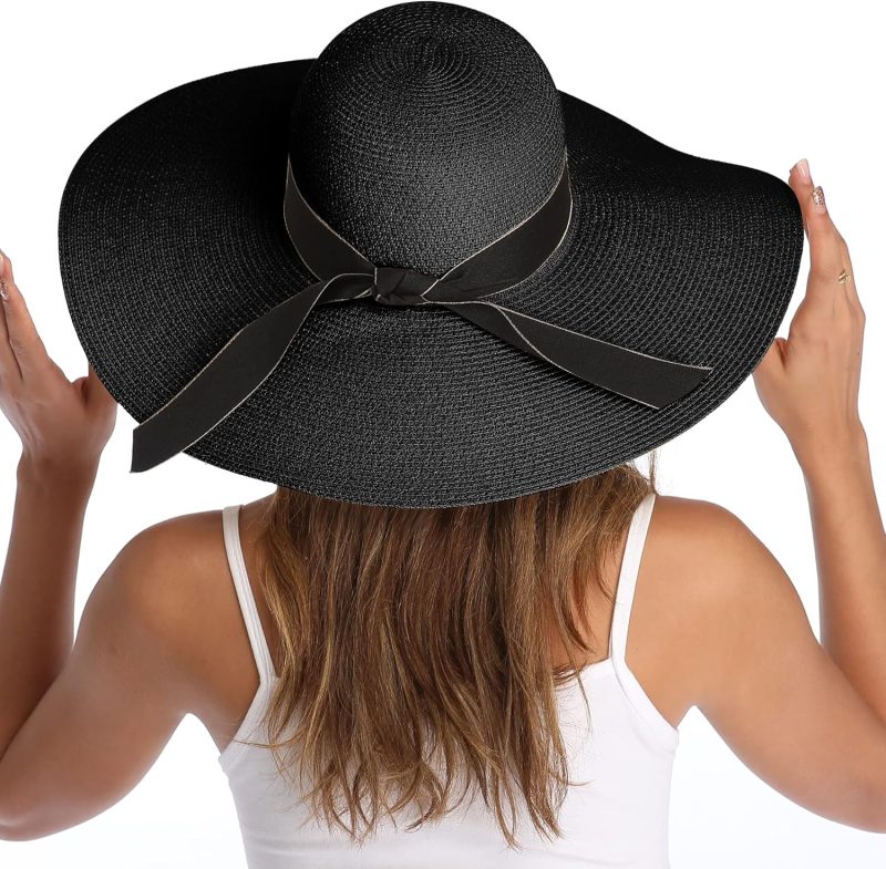 Women Wide Brim Straw Hat Big Floppy Foldable Roll up Cap Beach Sun Hat - Image 2