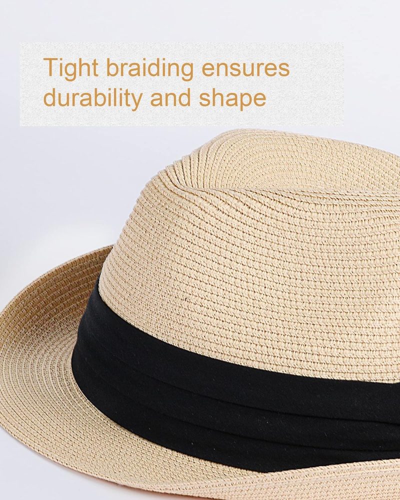 Sun Hat for Men Women Foldable Roll Up Short Brim Trilby Hat Panama Beach Hat - Image 2