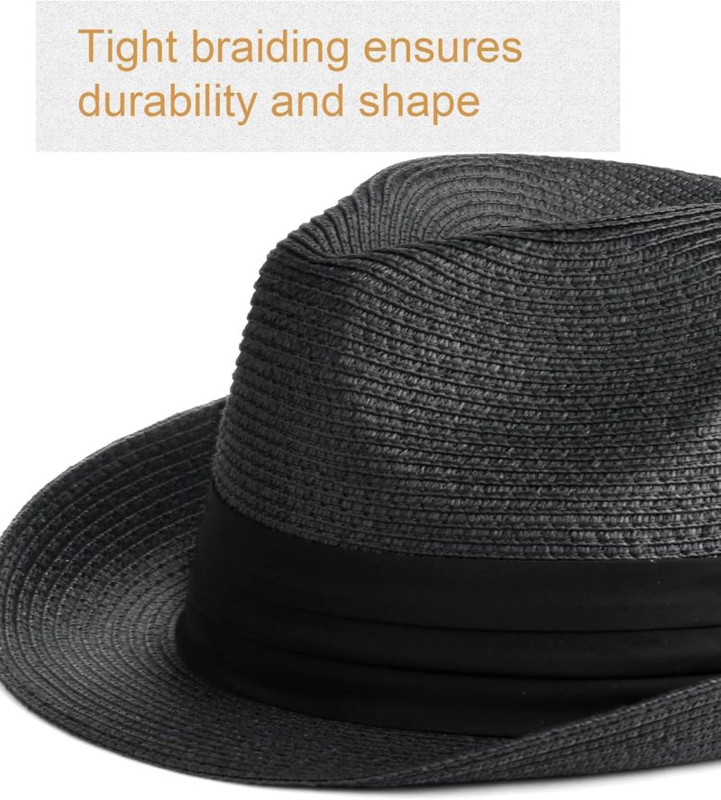 Sun Hat for Men Women Foldable Roll Up Short Brim Trilby Hat Panama Beach Hat - Image 2