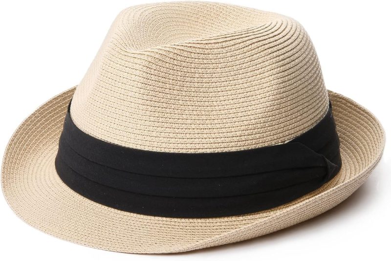 Sun Hat for Men Women Foldable Roll Up Short Brim Trilby Hat Panama Beach Hat