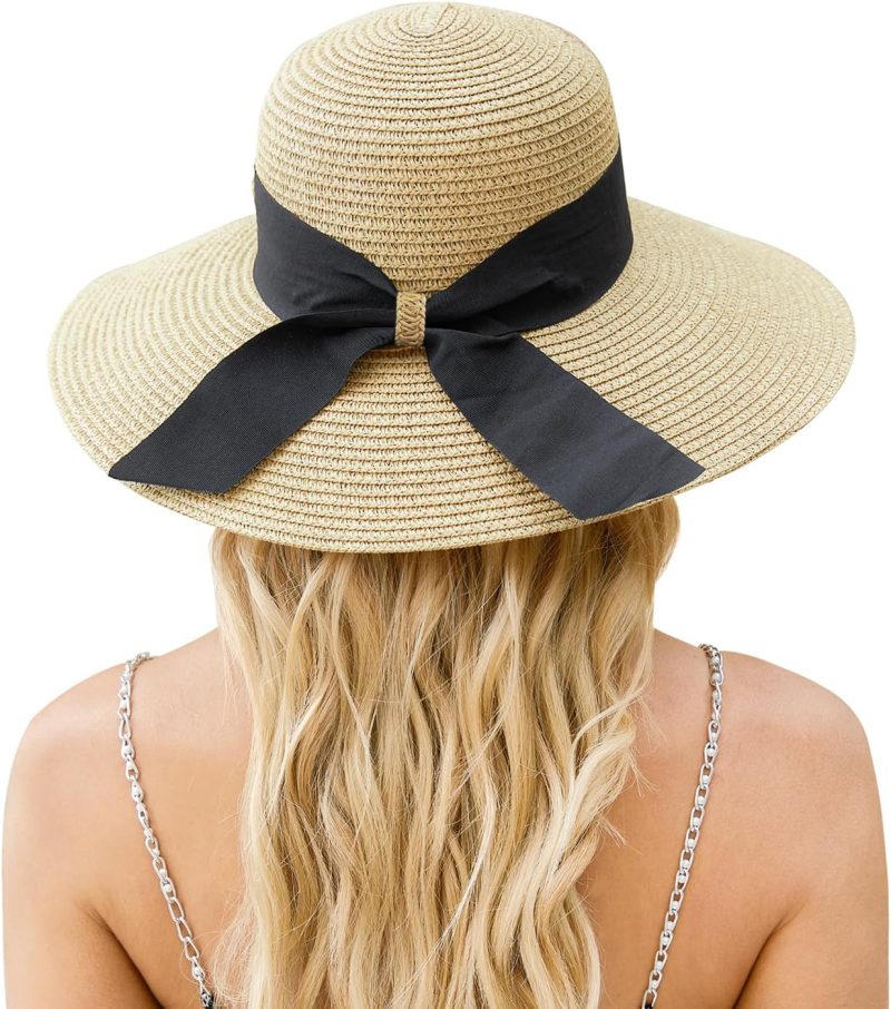Beach Hat for Women, Wide Brim Sun Straw Hat for Women, Sun Hat Women   UV Protection, Floppy Foldable Summer Hat