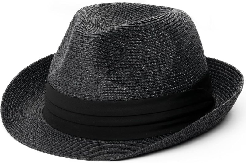 Sun Hat for Men Women Foldable Roll Up Short Brim Trilby Hat Panama Beach Hat